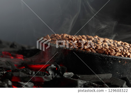 Roasting coffee beans. Roasting coffee beans. 129688322