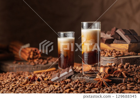 Irish cream and coffee liquor. Irish cream and coffee liquor. 129688345