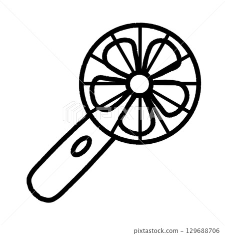Cute flower-shaped handheld fan line drawing 129688706