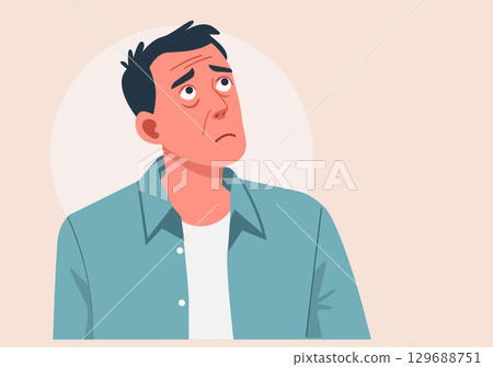 The old man looked sad and worried, looking up. 129688751