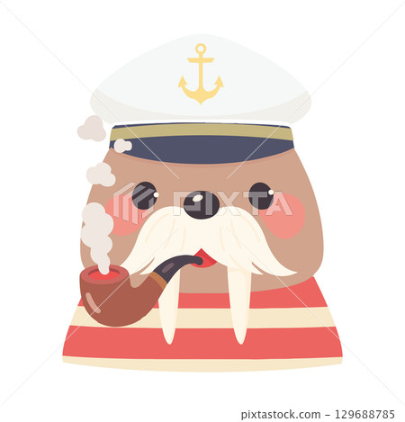 Cartoon Walrus Sailor Illustration Cartoon Walrus Sailor Illustration 129688785