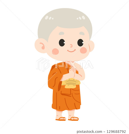 Cartoon Illustration of Buddhist Monk Cartoon Illustration of Buddhist Monk 129688792