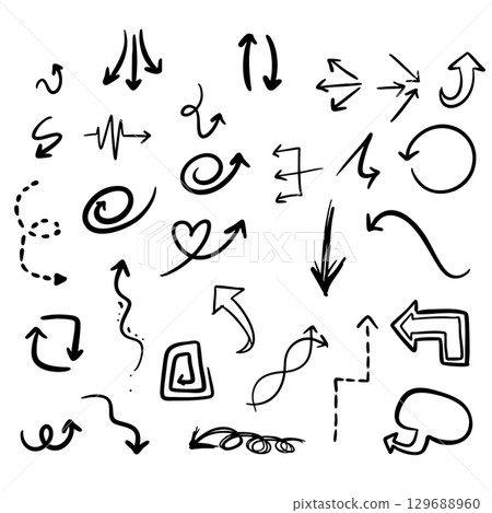Set of Arrow, doodle drawing on white background 129688960