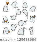 Set of Cute ghost doodle hand drawing, Vector for Halloween 129688964