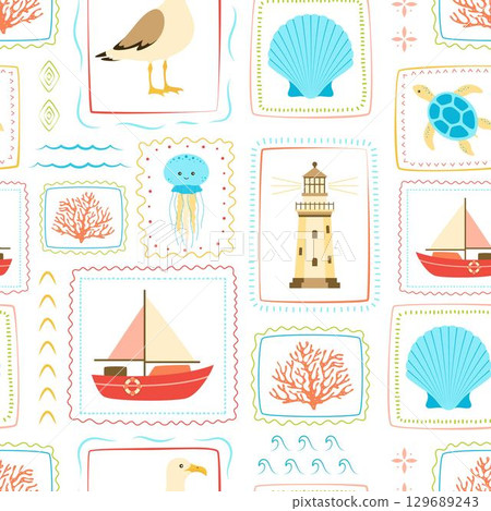 summer stamps seamless pattern 129689243