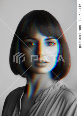 Woman fashion portrait in RGB color split 129689416
