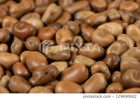 Whole dried raw uncooked vicia faba beans macro 129690682