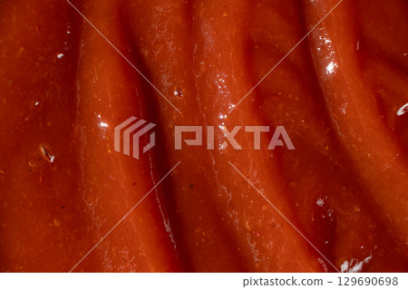 Macro Texture of Natural Ketchup. Abstract Culinary Background Top View 129690698