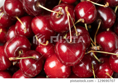 Natural Surface of Sweet Cherries with Dust Close-Up. 129690707
