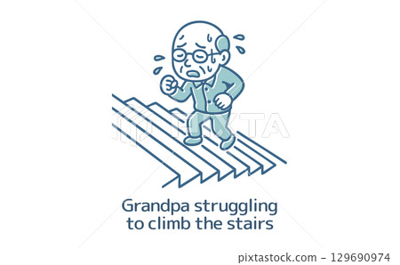 滿頭大汗的老人爬樓梯 滿頭大汗的老人爬樓梯 129690974