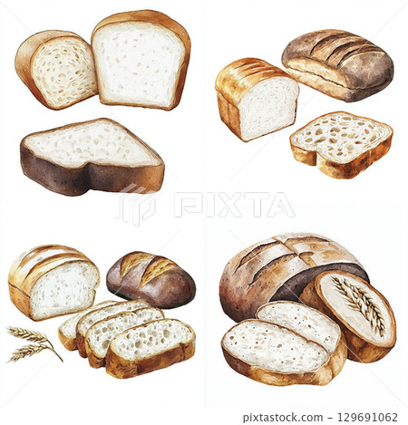 Watercolor wheat bread. Bakery picture for design on white background Watercolor wheat bread. Bakery picture for design on white background 129691062