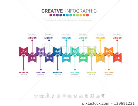 Infographics element design for all month, 12 months, can be used for Business workflow, process diagram, flow chart. Infographics element design for all month, 12 months, can be used for Business workflow, process diagram, flow chart. 129691221