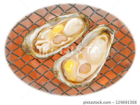 Winter is the season! Realistic grilled oysters (butter and soy sauce) grilled over charcoal Winter is the season! Realistic grilled oysters (butter and soy sauce) grilled over charcoal 129691308