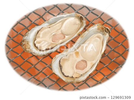 Winter is the season! Realistic charcoal-grilled oysters 129691309