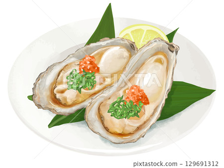 冬天來了！逼真的牡蠣（楓葉和蔥末）配上檸檬 129691312