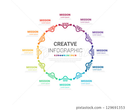 Infographic elements half circle design for all month planners. Infographics for business concept. Can be used for presentations banner, workflow layout, process diagram, flow chart, info graph. 129691353