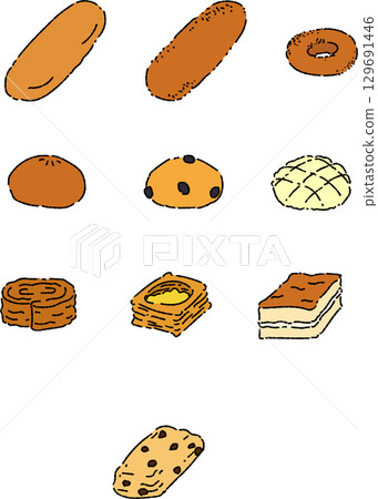 Illustration set of various sweet breads - matte 129691446