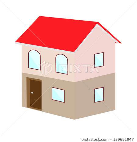 Simple illustration material of a house with a red roof Simple illustration material of a house with a red roof 129691947