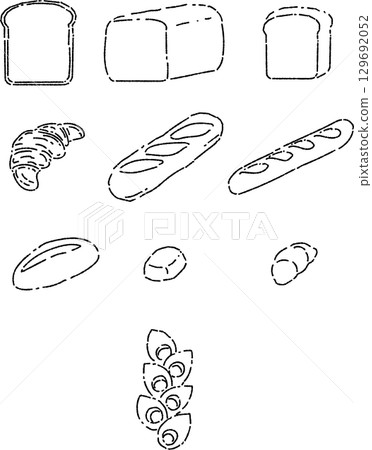 各種麵包的插圖集（僅限線） 129692052