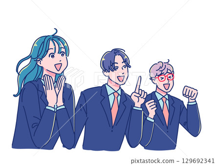 動漫風格的男女學生仰望並留下深刻印象 129692341