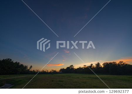 A very beautiful starry sky at Mt. Sanbe in Shimane Prefecture, Japan 129692377