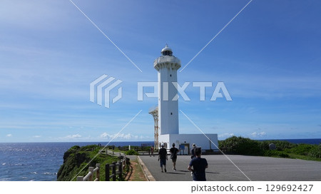 A lighthouse and spectacular view on the cape of Higashi-Hennazaki in Miyakojima, Okinawa A lighthouse and spectacular view on the cape of Higashi-Hennazaki in Miyakojima, Okinawa 129692427