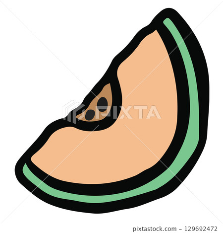 Hand drawn melon png for fruit, diet, healthy snack, breakfast, lunch, cartoon, cute patch, grocery shopping, supermarket, market, mart, cook book, ingredients, vegan, nature, garden, plants, icon	 129692472