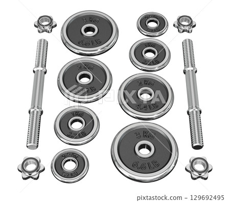 Parts of cast iron chrome Adjustable Dumbbell, rod handle, weight plates Parts of cast iron chrome Adjustable Dumbbell, rod handle, weight plates 129692495