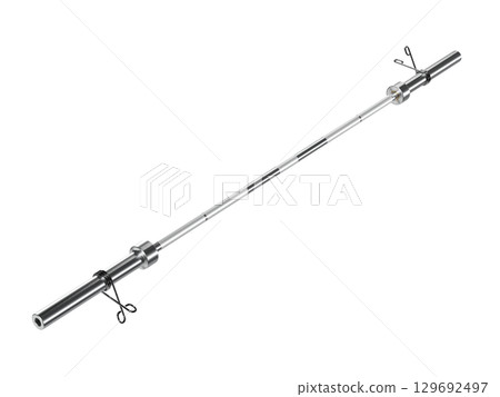 Cast Iron Barbell Straight Rod with Spring Lock, weightlifting gym equipment, side view Cast Iron Barbell Straight Rod with Spring Lock, weightlifting gym equipment, side view 129692497