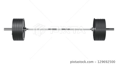 Cast Iron Black Olympic Adjustable Barbell, weightlifting gym equipment, front view 129692500