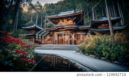 美麗的日本傳統建築與花園風景 129692718