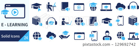 E-learning silhouette icon set E-learning silhouette icon set 129692742