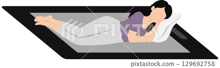 Illustration of a woman falling asleep using a smartphone 129692758