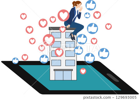 Illustration of a company using social media Illustration of a company using social media 129693005