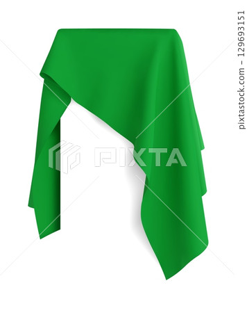 Green fabric covering a blank template vector illustration Green fabric covering a blank template vector illustration 129693151