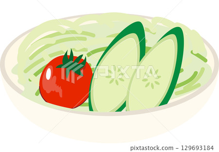 healthy salad bowl illustration featuring cucumber slices lettuce and cherry tomato 129693184