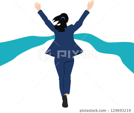 一位女士率先衝過終點線的插圖 一位女士率先衝過終點線的插圖 129693219