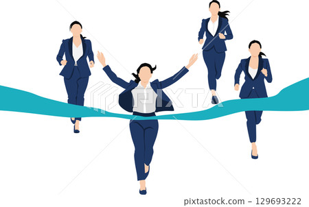 一位女士率先衝過終點線的插圖 一位女士率先衝過終點線的插圖 129693222