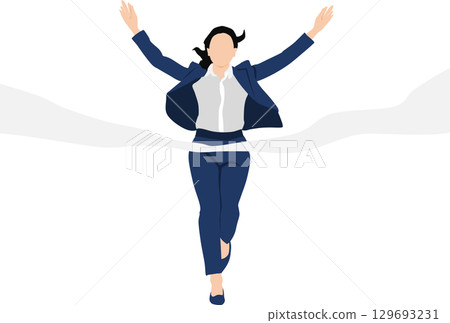 一位女士率先衝過終點線的插圖 一位女士率先衝過終點線的插圖 129693231