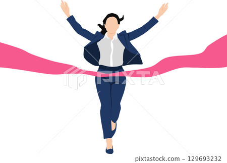 一位女士率先衝過終點線的插圖 一位女士率先衝過終點線的插圖 129693232
