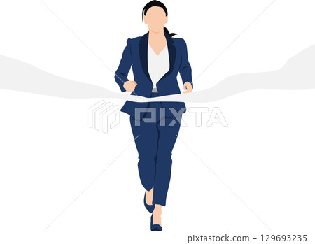一位女士率先衝過終點線的插圖 一位女士率先衝過終點線的插圖 129693235