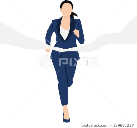 一位女士率先衝過終點線的插圖 一位女士率先衝過終點線的插圖 129693237