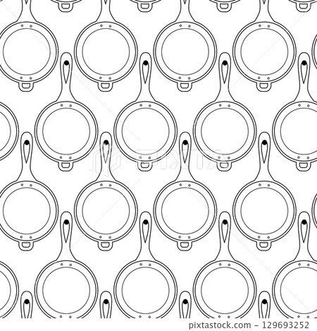 Frying Pan Handing on nail Black and White Minimalistic Seamless Pattern Kitchen Utensils Background 129693252