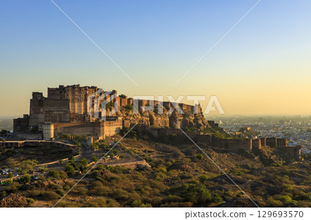 Mehrangarh Fort and the cityscape as seen from Singhoria Hill 129693570
