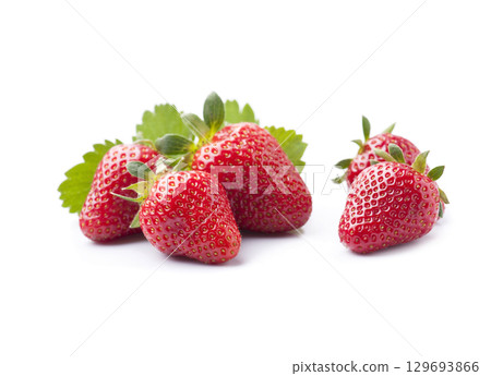 Sweet strawberry with leaves on white backgrounds Sweet strawberry with leaves on white backgrounds 129693866