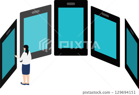 操作智能手機的婦女的例證 129694151