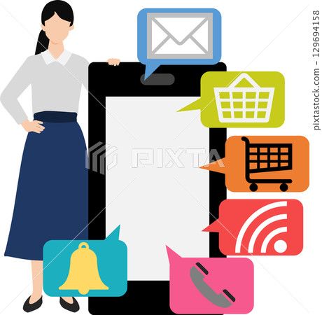 Illustration of a woman operating a smartphone Illustration of a woman operating a smartphone 129694158