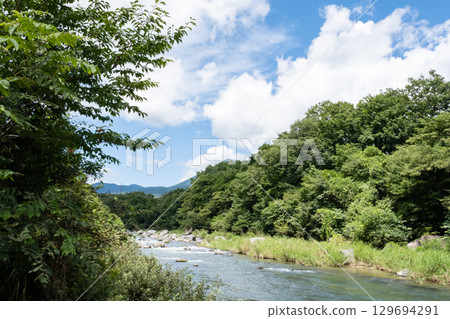 Scenery of the flowing Naka River near Nasu Canal Park in Tochigi Prefecture Scenery of the flowing Naka River near Nasu Canal Park in Tochigi Prefecture 129694291