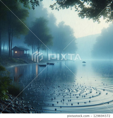 Trees getting wet in the rain 129694372