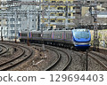 The Super Hakuto express train runs through the famous Motomachi curve on the quadruple-track Tokaido Main Line 129694403